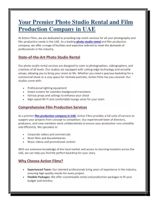 Your Premier Photo Studio Rental and Film Production Company in UAE