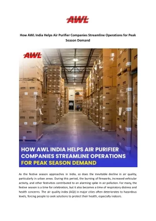 How AWL India Helps Air Purifier Companies Streamline Operations for Peak Season Demand