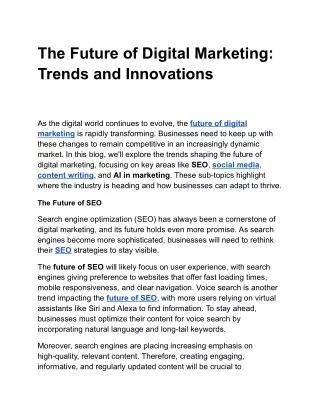 The Future of Digital Marketing: Trends and Innovations