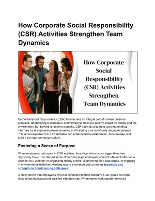 How Corporate Social Responsibility (CSR) Activities Strengthen Team Dynamics