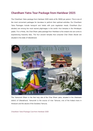 Chardham Yatra Tour Package from Haridwar 2025