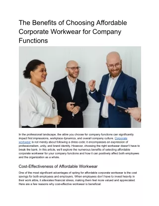 The Benefits of Choosing Affordable Corporate Workwear for Company Functions
