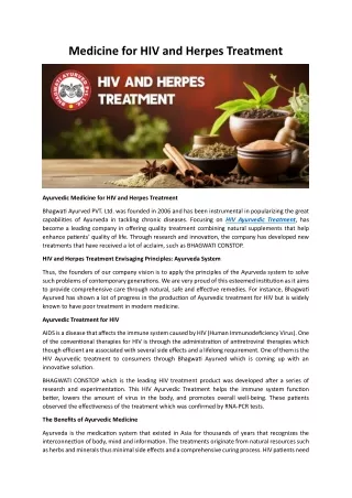 Medicine for HIV and Herpes Treatment