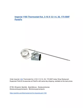 Imperial 1160 Thermostat Kxt, 3-16 X 12-1-4, 36, 175-500F  PartsFe