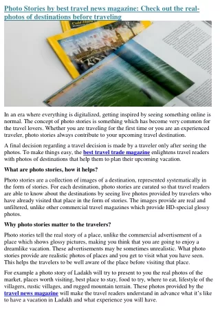 Photo Stories by best travel news magazine