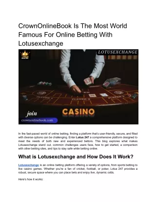CrownOnlineBook Is The Most World Famous For Online Betting With Lotusexchange
