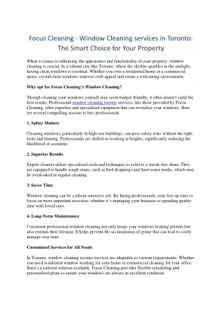 The Window to Your Home: Why Focus Cleaning’s  Cleaning Matters in Toronto