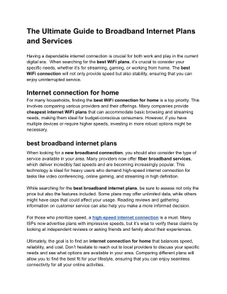 The Ultimate Guide to Broadband Internet Plans and Services