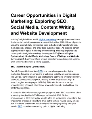 Career Opportunities in Digital Marketing: Exploring SEO, Social Media, Content