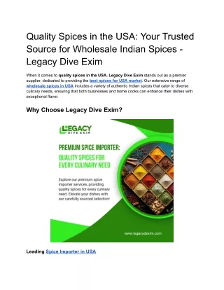Quality Spices in the USA_ Your Trusted Source for Wholesale Indian Spices - Legacy Dive Exim