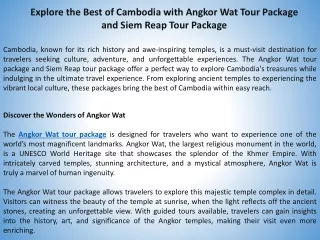 Explore the Best of Cambodia with Angkor Wat Tour Package and Siem Reap Tour Package