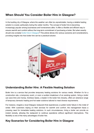When Should You Consider Boiler Hire in Glasgow