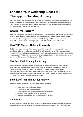 Enhance Your Wellbeing: Best TMS Therapy for Tackling Anxiety