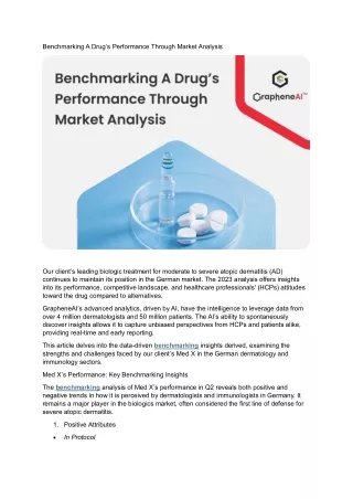 Benchmarking A Drug’s Performance Through Market Analysis
