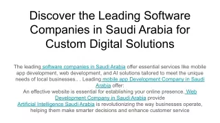 Discover the Leading Software Companies in Saudi Arabia for Custom Digital Solutions