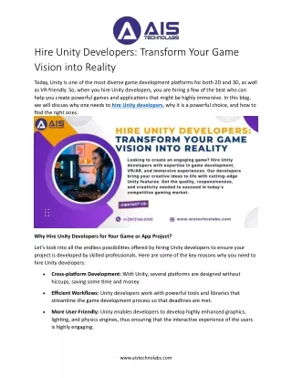 Hire Unity Developers