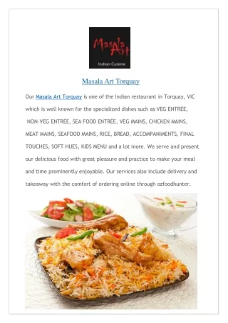 Masala Art Torquay - Menu| Torquay - Order Now!