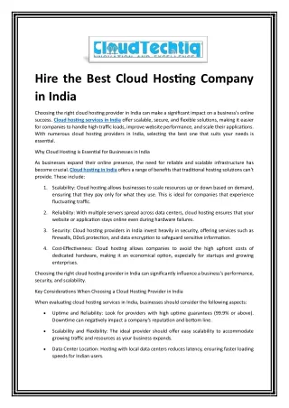 Hire the Best Cloud Hosting Company in India