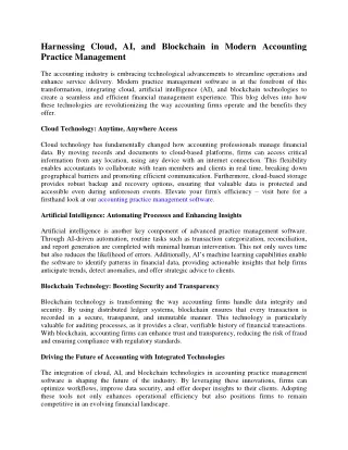 Harnessing Cloud, AI, and Blockchain in Modern Accounting Practice Management