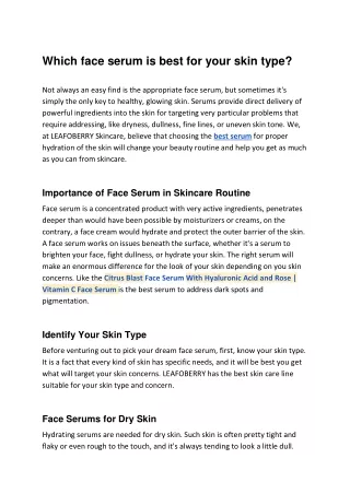 LeafoBerry - Which face serum is best for your skin type
