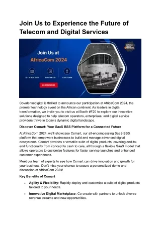 Join Us to Experience the Future of Telecom and Digital Services