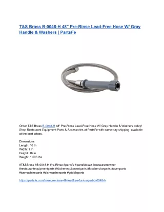 T&S Brass B-0048-H 48_ Pre-Rinse Lead-Free Hose W_ Gray Handle & Washers _ PartsFe