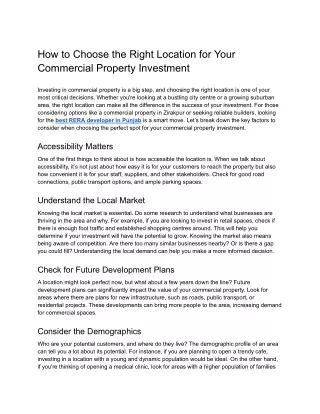 How to Choose the Right Location for Your Commercial Property Investment