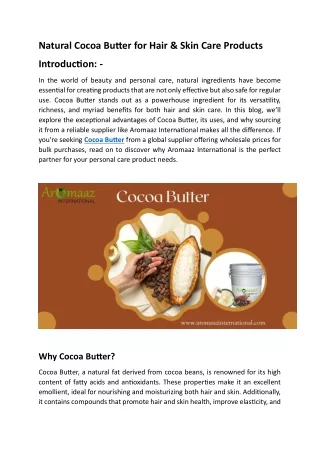 Buy Bulk Natural Cocoa Butter for Hair & Skin Care Products