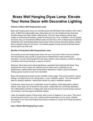 Brass Wall Hanging Diyas Lamp Elevate Your Home Decor with Decorative Lighting