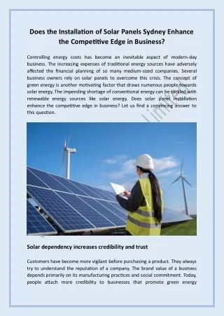 Does the Installation of Solar Panels Sydney Enhance the Competitive Edge in Bus
