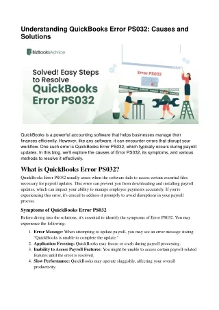 QuickBooks Error PS032: Solutions & Tips