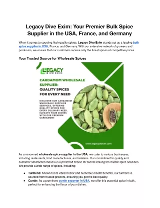 Legacy Dive Exim: Your Premier Bulk Spice Supplier in the USA, France, and Germa