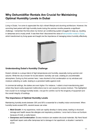 Why Dehumidifier Rentals Are Crucial for Maintaining Optimal Humidity Levels in Dubai