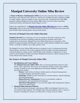 Manipal University Online Mba Review