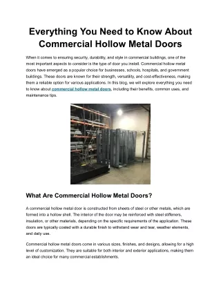 Everything You Need to Know About Commercial Hollow Metal Doors