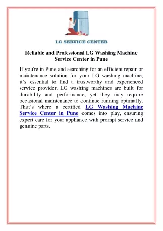 Reliable and Professional LG Washing Machine Service Center in Pune