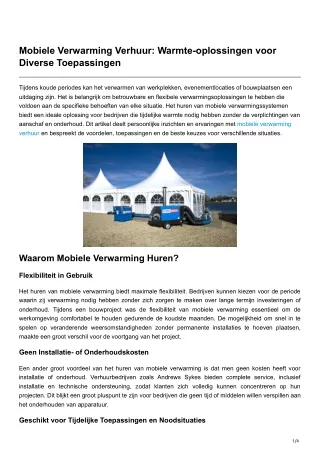 Mobiele Verwarming Verhuur Warmte-oplossingen voor Diverse Toepassingen