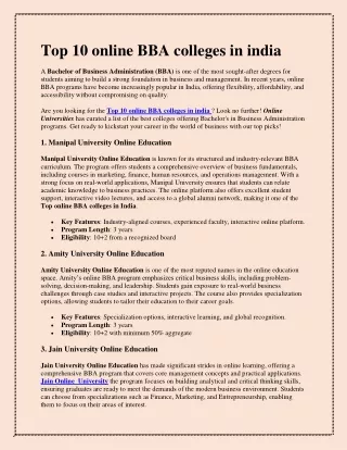 Top 10 online BBA colleges in india