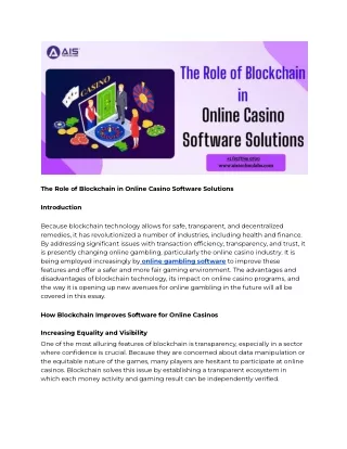 The Role of Blockchain in Online Casino Software Solutions
