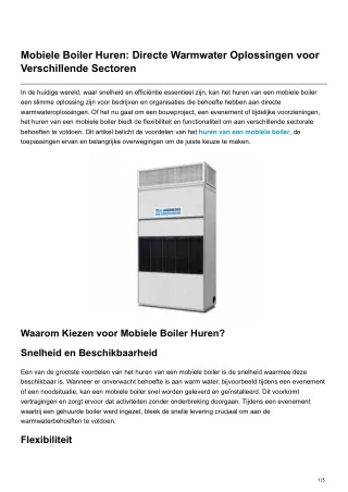 Mobiele Boiler Huren Directe Warmwater Oplossingen voor Verschillende Sectoren
