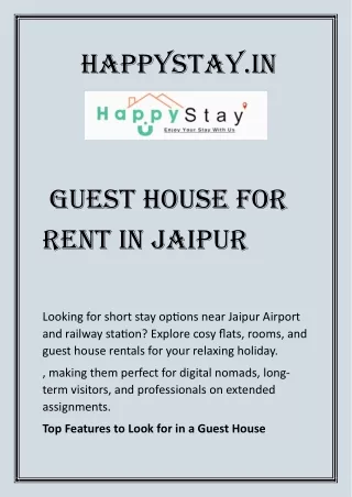 Guest House for Rent in Jaipur