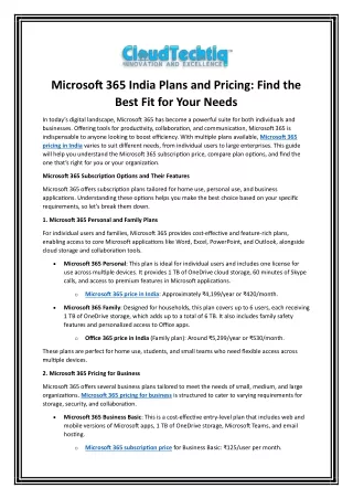 Microsoft 365 India Plans and Pricing