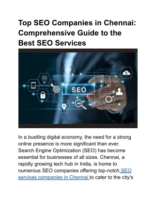 Top SEO Companies in Chennai: Comprehensive Guide to the Best SEO Services