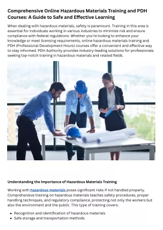 Comprehensive Online Hazardous Materials Training and PDH Courses A Guide to Safe and Effective Learning