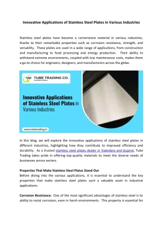 Innovative Applications of Stainless Steel Plates in Various Industries