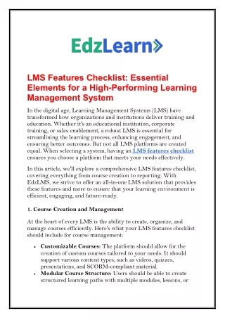 LMS Features Checklist Essential Elements for a High-Performing Learning Management System