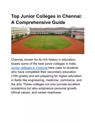Top Junior Colleges in Chennai: A Comprehensive Guide