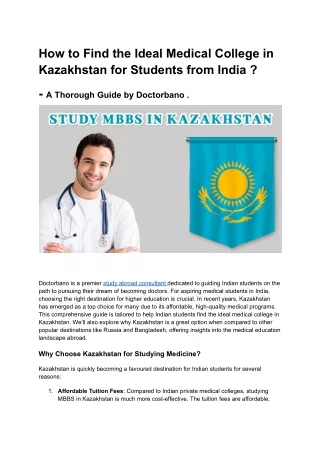 "Finding the Best Medical College in Kazakhstan: Doctorbano"