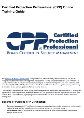 Certified Protection Professional (CPP) Online Training Guide