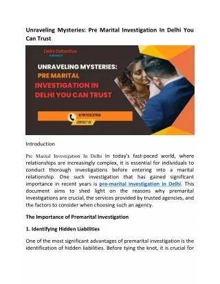 Unraveling Mysteries pre marital investigation in delhi You Can Trust